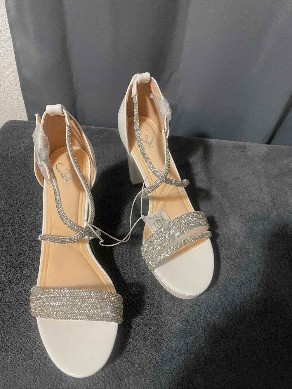 Windsor White Rhinestone Block Heel Sandals